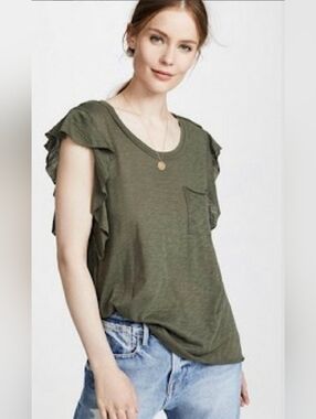 Free People We The Free Olive Green Ruffle Sleeve Tank Size XS